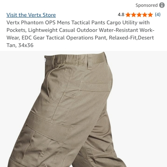 Vertx Phantom Ops Men's Tactical Cargo Pants - Desert Tan - Picture 3 of 8